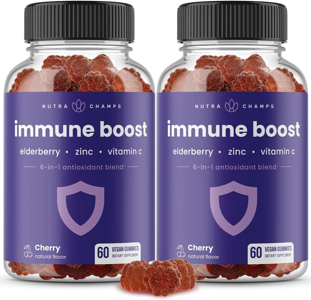 Immune תומך חניכיים | תערובת עוצמתית של מבוגרים, ויטמין C, Zinc, Echinacea, Astragalus Root & ג'ינג'ר | Immune Boosters for Adults & Kids | טבעוני & Non-GMO | Cherry | 60 Ct (2 Pack)