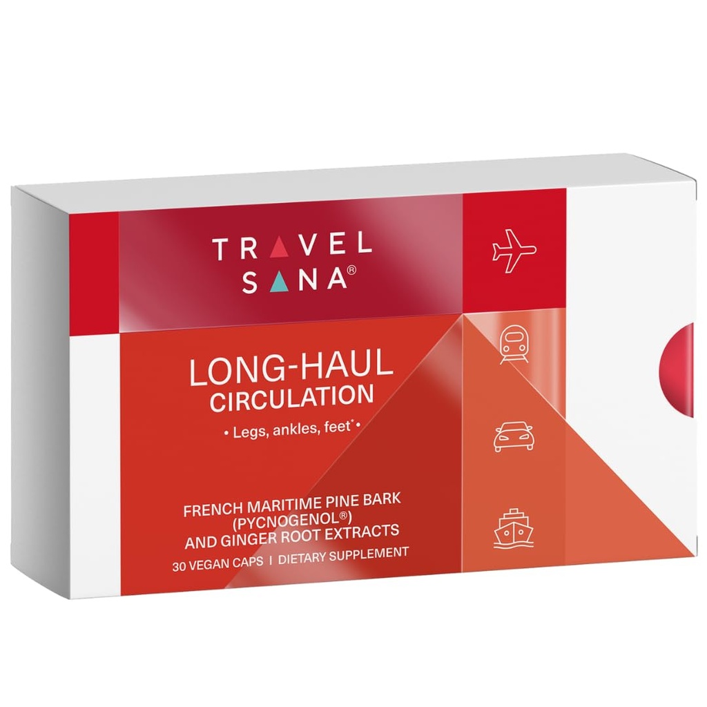 Long-Haul Circulation Relieves Leg Discomfort, מצמצם את הרגליים Swollen, Legs, Ankles from Prolonged sit, Travel Essentials, Pycnogenol 100 מ"ג, ג'ינג'ר, 30 משרתים (Veg Caps)