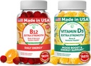לונהקאי ויטמין B12 ווויטמין D3 Gummies Bundle - 3000 mcg B12 ו 25 mcg 1000 UI VIT D3 - Gluten Free, No Corn Syrup, אורגני, non-GMO, Plant Based Gelatin חינם