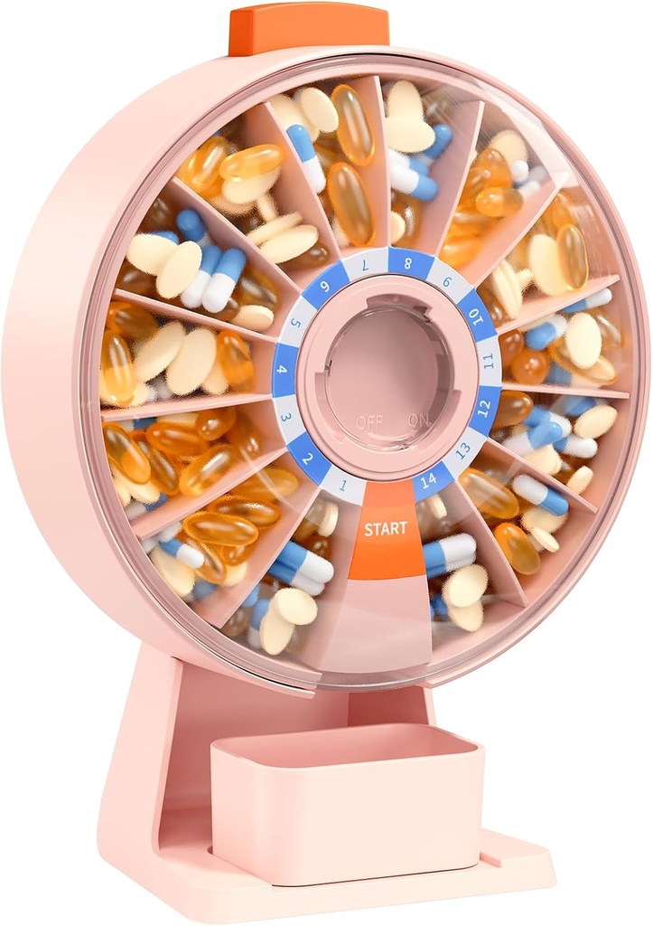 Daviky Pill Dispenser Daily, גדול גלולות מאורגן עם וול-הר או עומד בשימוש, 14 ימים Pill Container, Push Button Design, Weekly Pill Box for ויטמין, Medicine, Supplement, שמן דגים (Pink)