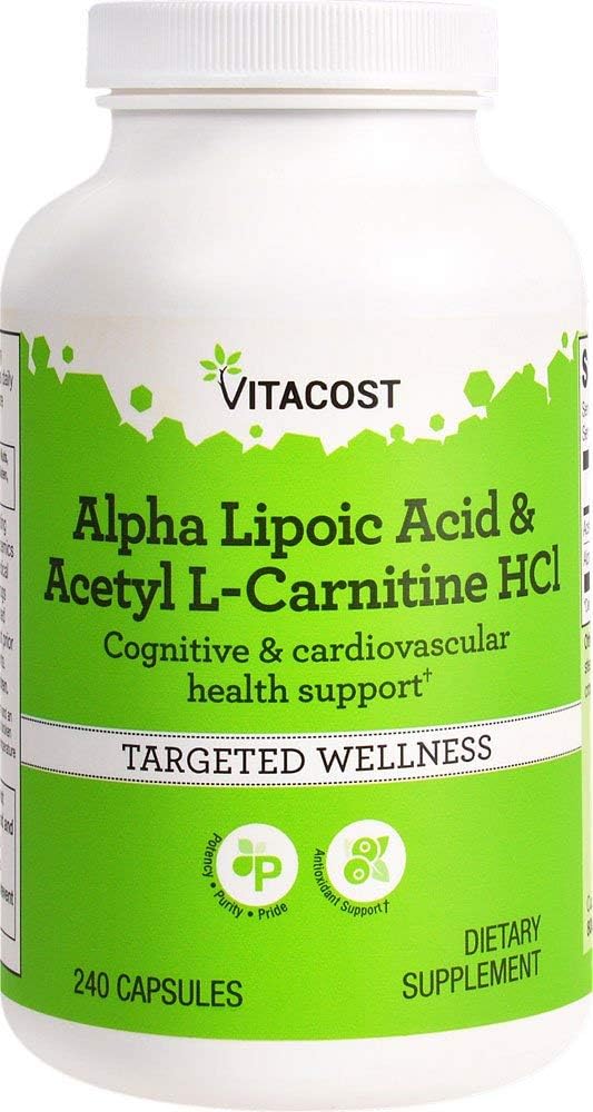 Vitacost Alpha Lipoic Acid & Acetyl L-Carnitine HCl - 1,600 מ"ג למנה - 240 קפסולות על ידי Vitacost Brand
