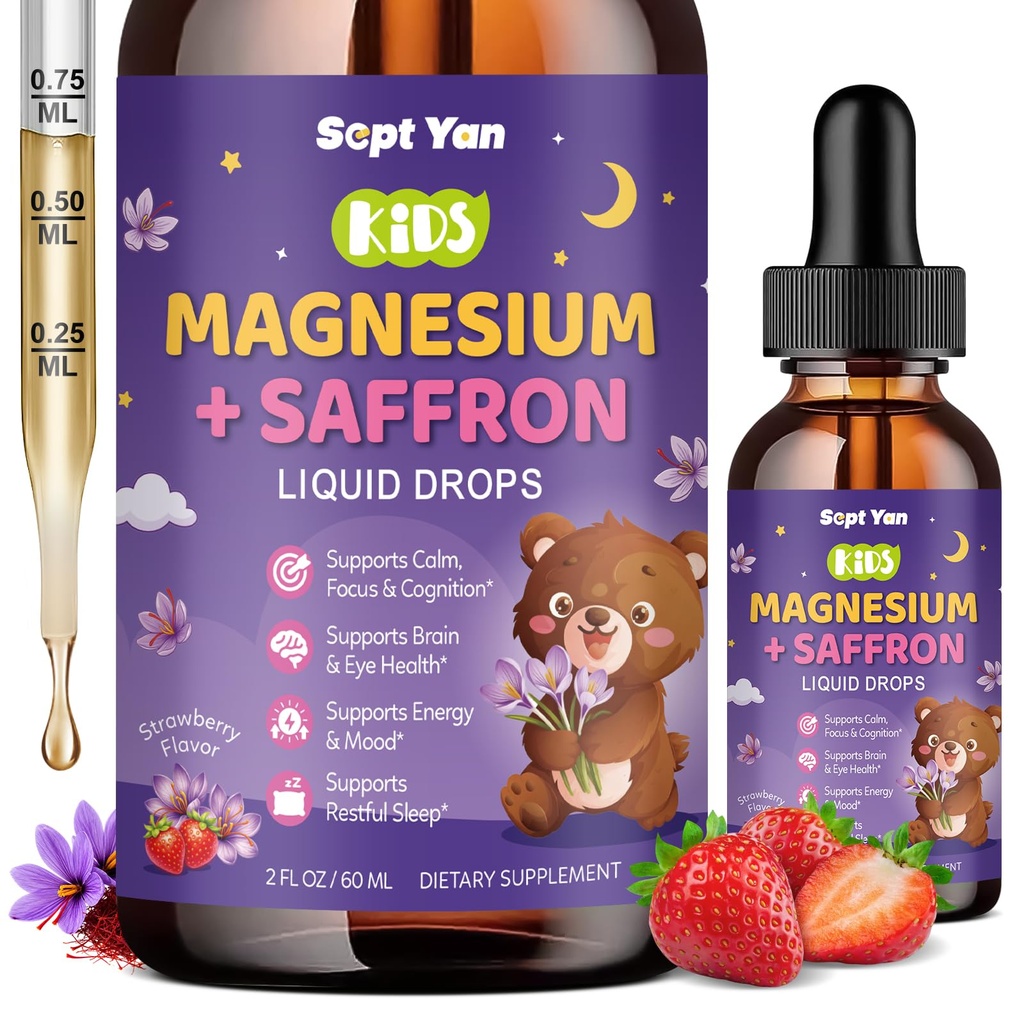 Magnesium Glycinate נוזל טיפות, 1000 מ"ג מגנזיום Glycinate, Citrate & Threonate עם Cellulose סיבים, L-theanine, ויטמין B & C לשינה, שריר, אנרגיה ורגיעה, חלב לימון ללא סוכר