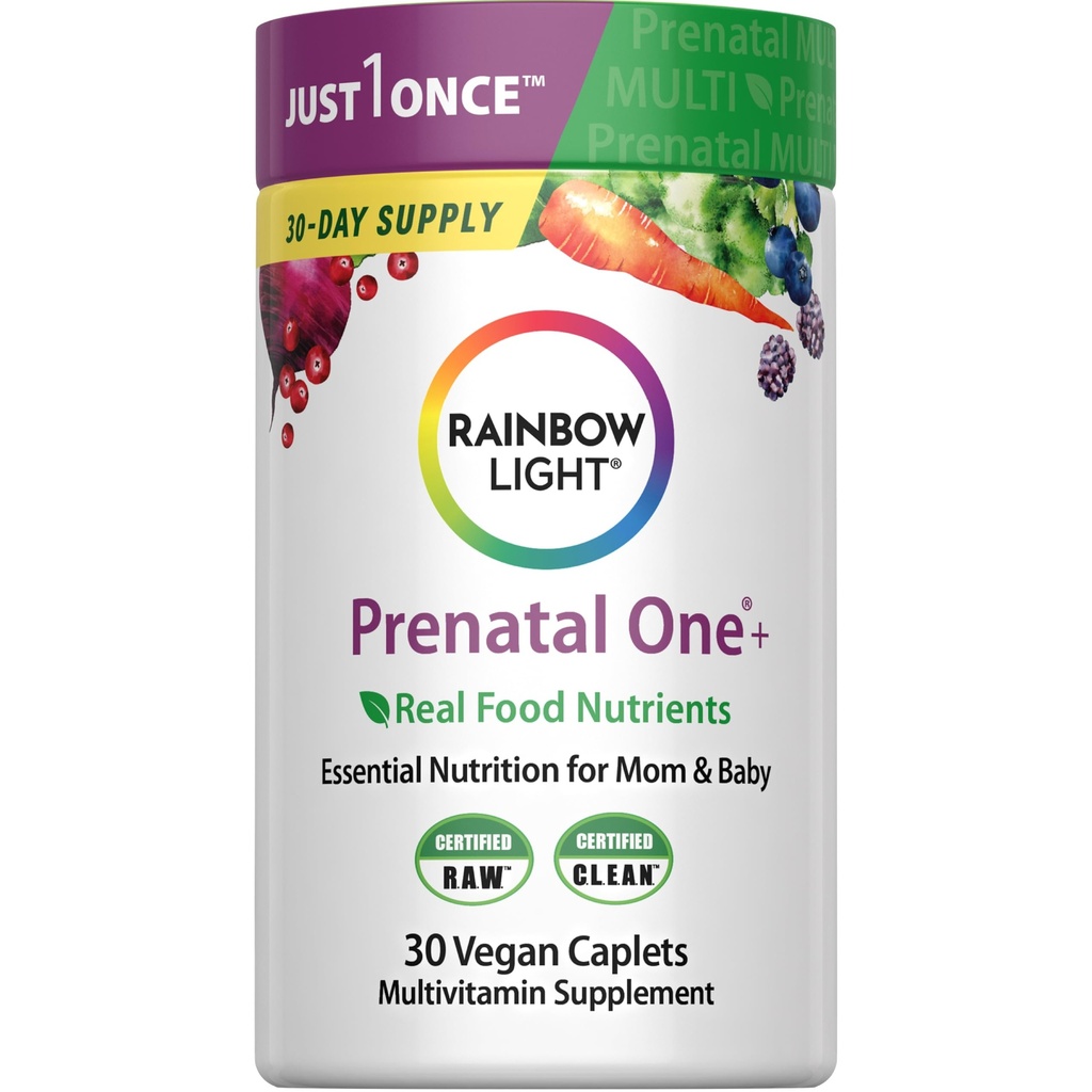 Rainbow Light High-Potency Prenatal One Multivitamin, Prenatal Health Multivitamin תומך הבריאות של אמא והתפתחות התינוק, עם ויטמין C, טבעוני, 30 הרוזן