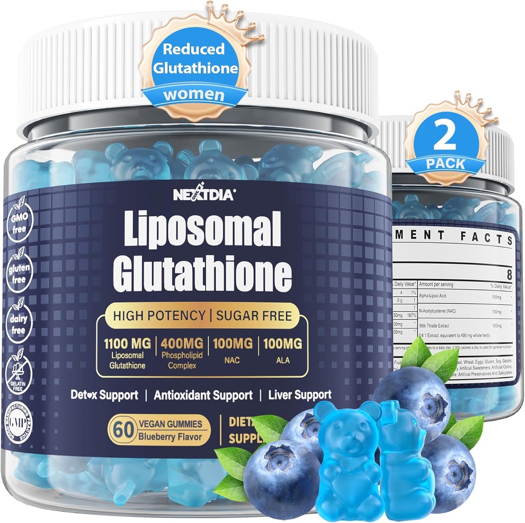 Liposomal Glutathione Gummies Chews, 1100 מ"ג פורמולה - 98% bioavailable w / Vitamin C, ALA, NAC & Milk זהle עבור אנטיoxidant - Liverse Detox, טבעוני 120 ct.