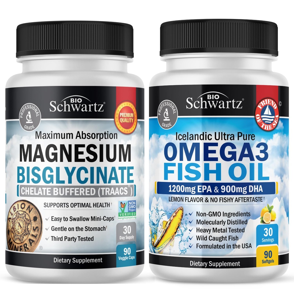 Magnesium Bisglycinate 180 הרוזן + אומגה 3 שמן דגים 90 הרוזן Bundle