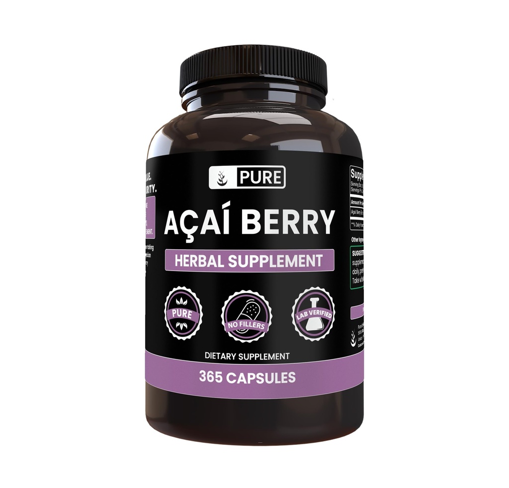 UnIGINAL INGREDIENTS Acai ברי (365 קפסולות) No Magnesium Or Rice Fillers, Always Pure, מעבדה מאומתת