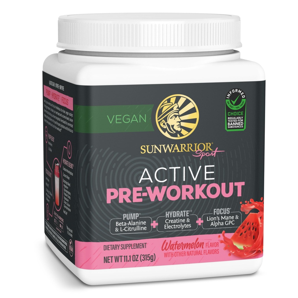 Sunwarrior Pre Workout אבקה אנרגיה לשתות | תוספת מבוססת צמחים טבעונית | משאבה, Hydrate, Focus, Endurance, & Power Builder | Watermelon Flavored 30 משרתים