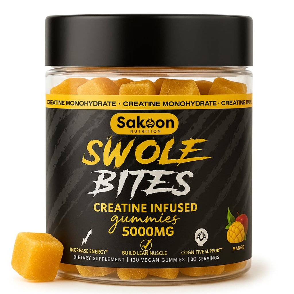 Creatine Gummies 5000mg - טבעוני - שריר בונה - כוח ואנרגיה תמיכה - 120 הרוזן - מנגו פלפור - Creatine Monohydrate תוסף עבור גברים ונשים
