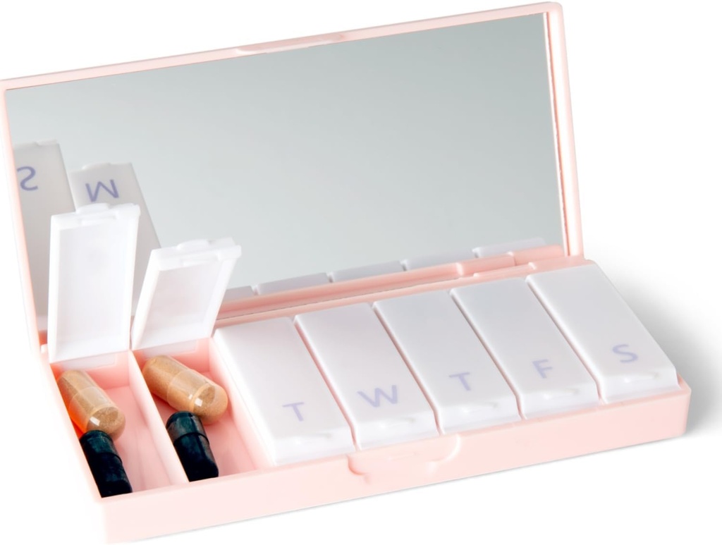 X POLISH Designer Weekly Box מארגנת (Single 1X Daily, Blush Pink) | קומפקטי, Stylish 7-Day ויטמין Case | Sweet Portable Mini Travel Medicine Carrier