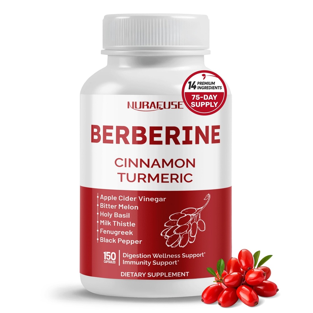 Berberine 14-in-1 תוספת עם Ceylon Cinnamon Apple Cider Vinegar Turmeric bitter Melon Holy Balatle Panugreek Gymnema Banaba - Made in the USA