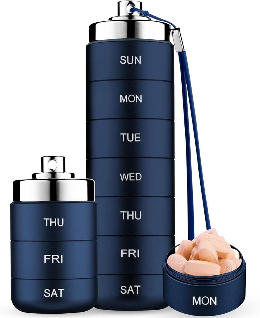 Mossime Metal Travel Pill מארגנת, Portable 7 Day ויטמין ארגן, חסימת מים 1 פעמים A Day Pill Box, גלולת גלולות גדולה, מארגנת תרופות יומי עבור ויטמין, שמן דגים,