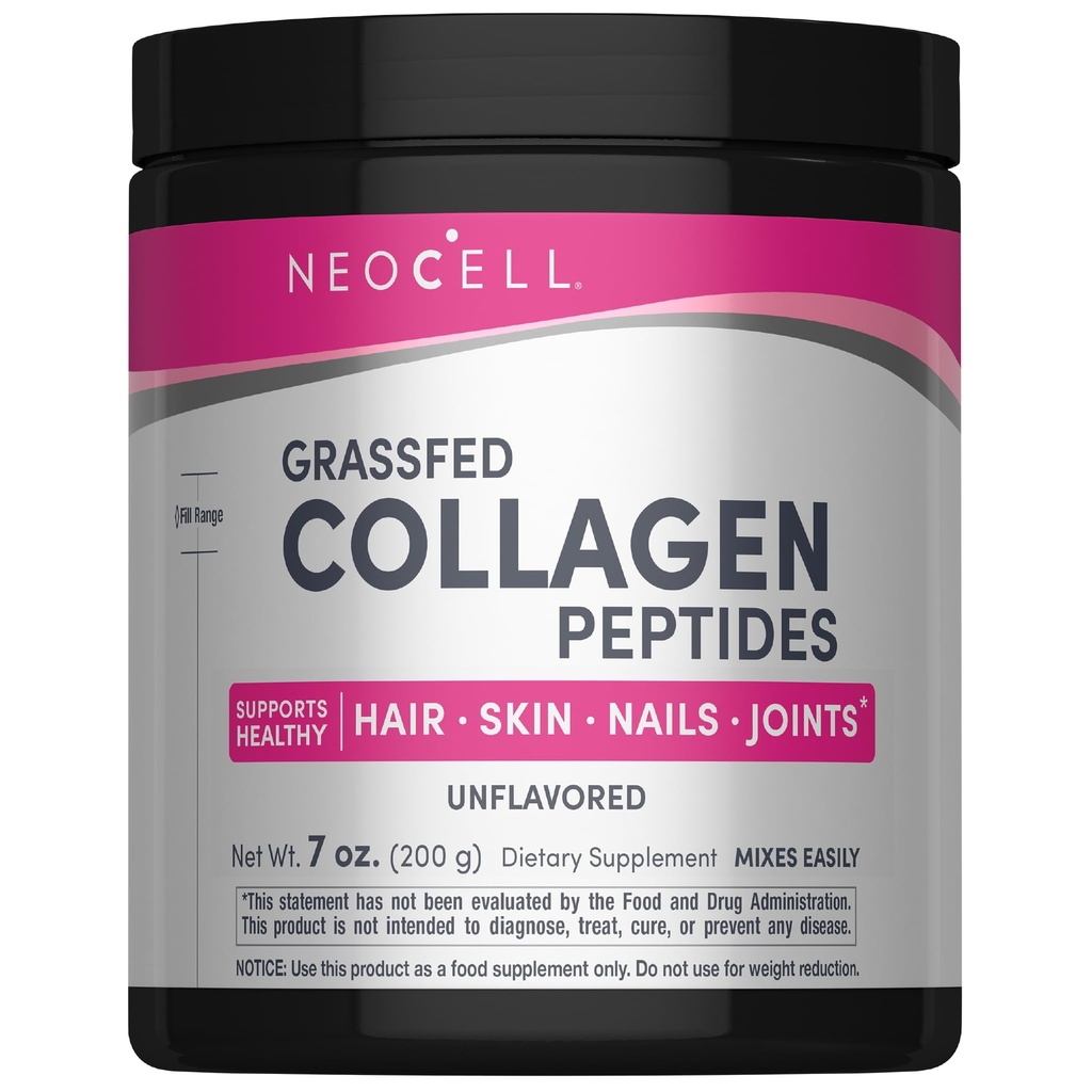 NeoCell Super Collagen Peptides, 10g Collagen Peptides לשרת, Gluten Free, Keto Friendly, non-GMO, Grass, פד, שיער בריא, עור, ריחות ופרקים, אבקת Unflavored, 7 oz.