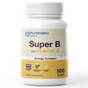 Puregen Labs Super B Energy Complex with ויטמין C - Immune Health, Energy & Nervous System Support - Non-GMO, Gluten-Free 100 טבליות צמחוניות
