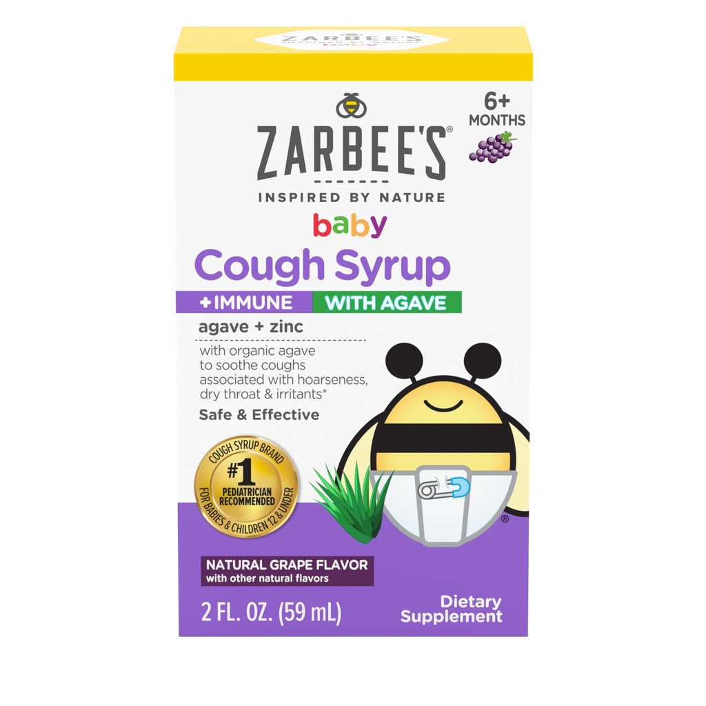התינוק של זרבי Cough Syrup + Immune עם אורגני Agave + Zinc; Natural Grape Flavor; עבור תינוקות 6 + חודשים, 2 Fl Oz(Pack של 1)