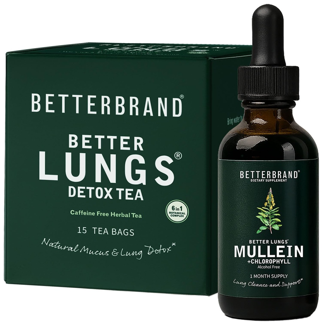 Betterbrand BetterLungs Health Pack - Better Lungs Detox Tea & Mullein Leaf Tincture טיפות