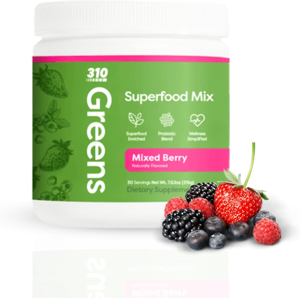 310 תזונה אורגנית Superfood Greens אבקת - Super Green אבקה תוספת עם Daily Greens Spirulina, ירקות Enzymes & Antioxidants - Immunity Boost - מעורב ברי, 30 משרתים
