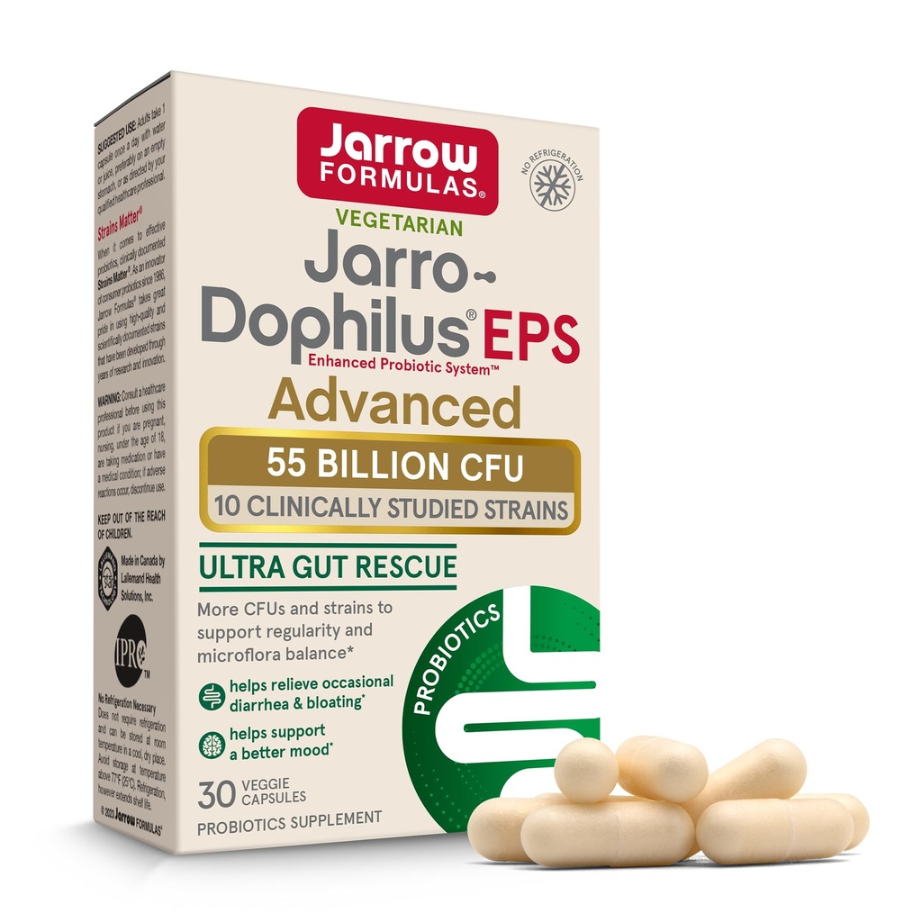 Jarrow Formulas Jarro-Dophilus EPS מתקדם, 55 מיליארד CFU פרוביוטיקה, תמיכה תזונתית למבוגרים, 30 פרוביוטית תוספי Veggie כמוסות, עד 30 יום אספקה