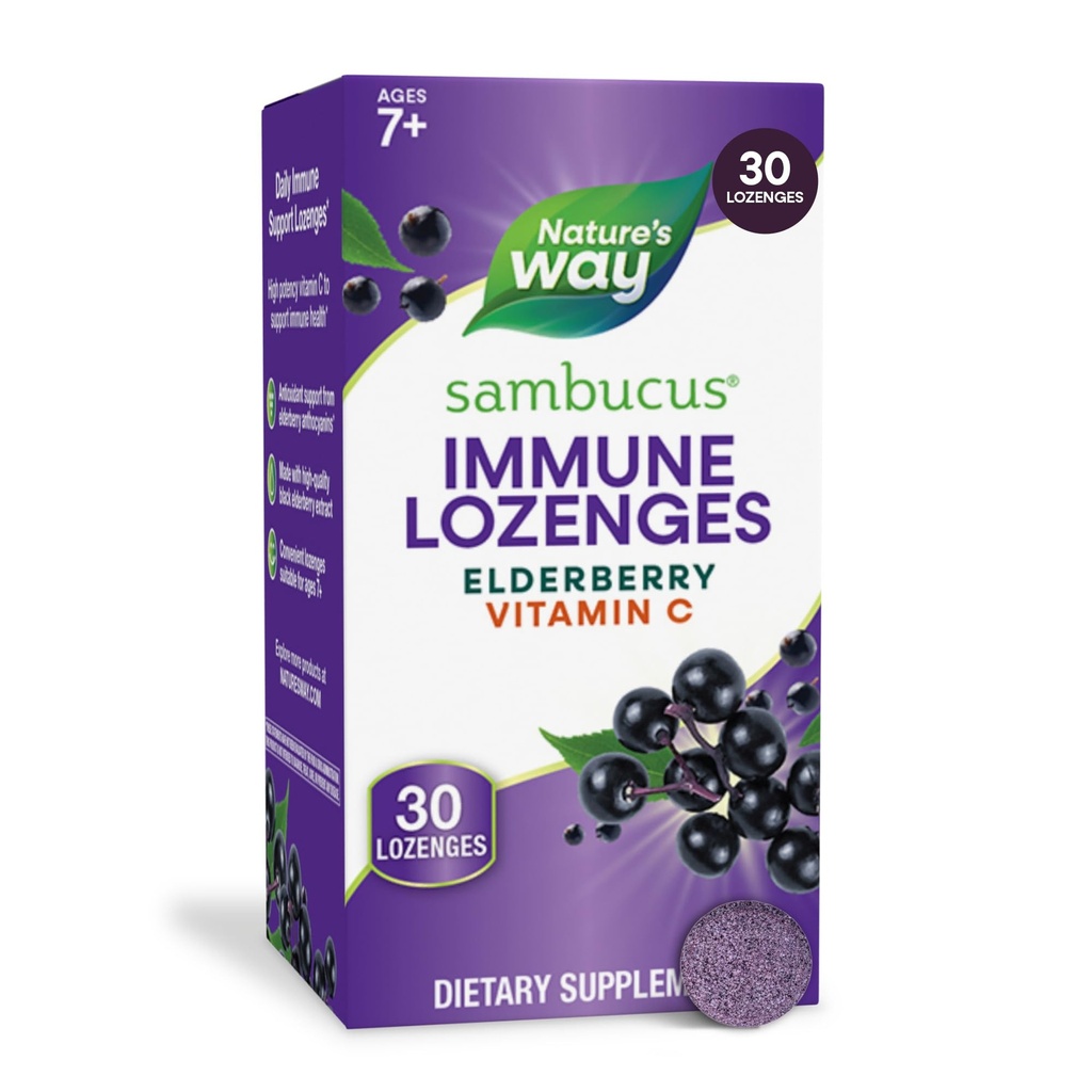 Nature’s Way Sambucus Immune Lozenges, Elderberry Lozenges for On-the-Go Use with Vitamin C & Black Elderberry Extract, Vegan & Gluten-Free Immune Support*, Original Elderberry Flavor, 30 Count