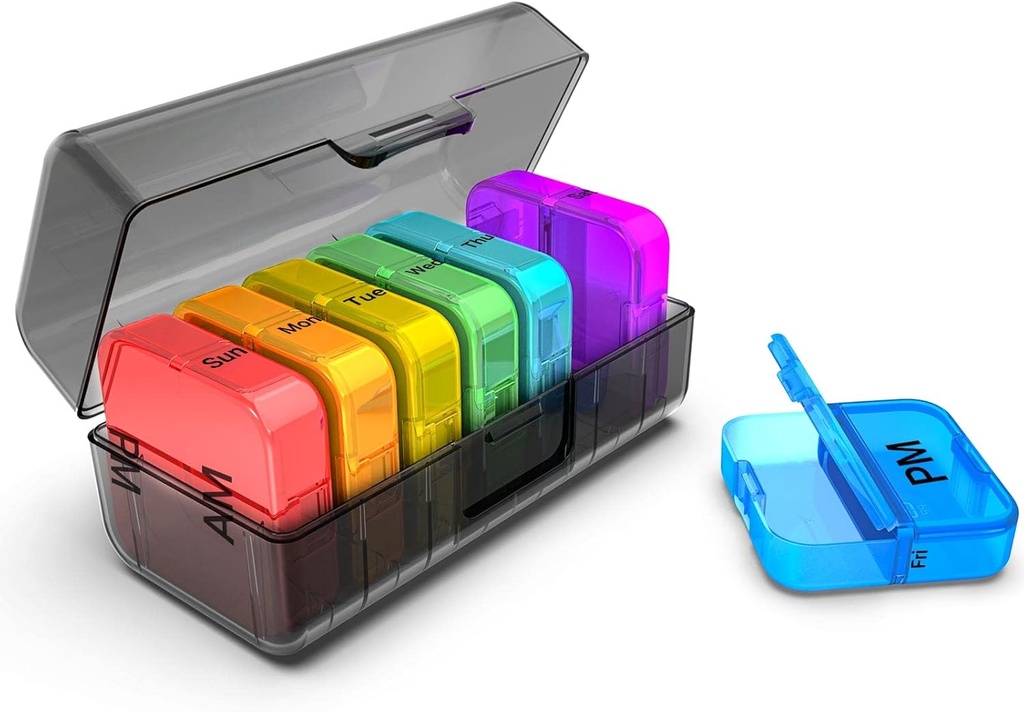 Daviky Pill Box 7 Day, Pill מארגנת 2 פעמים ביום, Pill Cases מארגנים 7 Day Am Pm, Portable Travel PillPSKer, Daily Pill Box מארגנת, גדול פיות עבור שמן דגים, ויטמין, תוספת תוסף