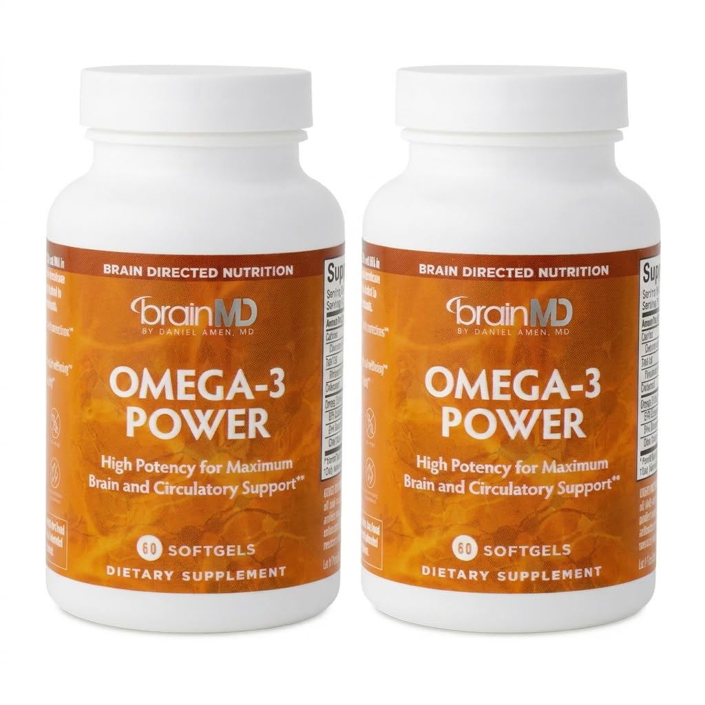 BrainMD ד"ר Amen אומגה 3 Power - 60 קפסולות, Pack of 2 - Joint & Immune Support Supplement - Contains DHA & EPA - Gluten Free - 60 המשרתים המלאים