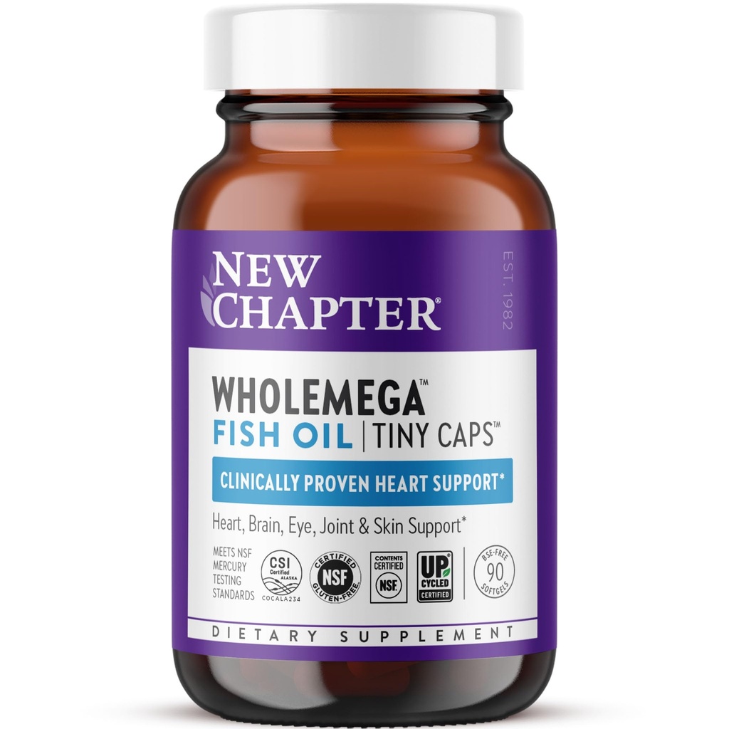 New Chapter Wholemega Fish שמן תוסף, קפסולות זעירות, 2000 מ"ג למשרת, פרוברלי פרובנס Wildאלסקה סלמון שמן עם אומגה 3 + ויטמין D3 + Astaxanthin, 500 מ"ג כל - 90 הרוזן
