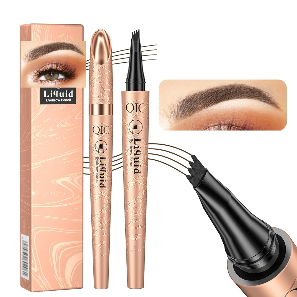 Q706 Eyebrow Pen, 4 טיפפד, Precise, Long-lasting, Waterהוכחה Eyebrow איפור (2#Dark Brown)
