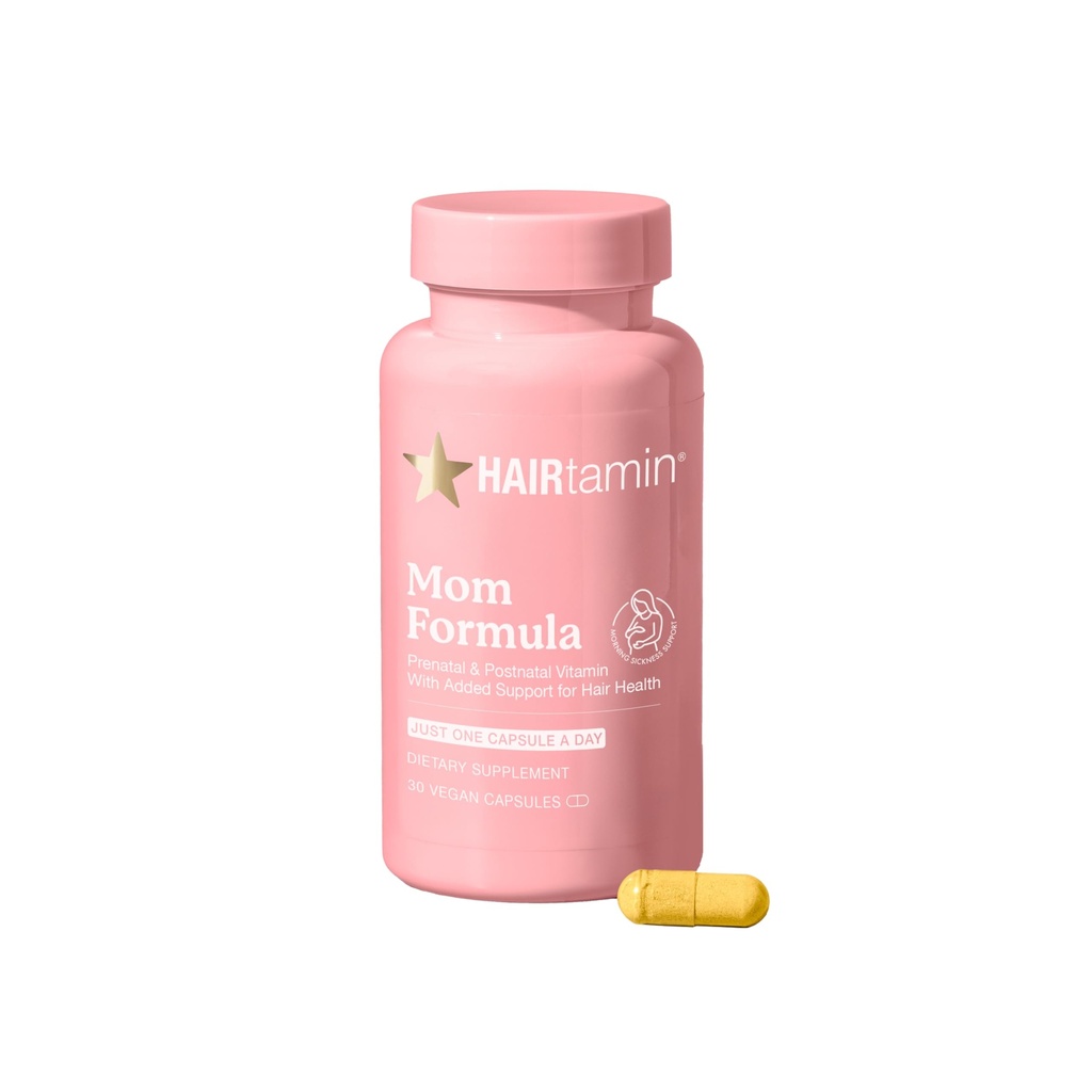 HAIRtamin MOM טבעוני Prenatal & Postnatal Multivitamin תוספת ויטמין שיער הריון, Postpartum, הנקה Probiotic One-a-Day שיער ויטמין עם ביוטין, Zinc, Iron (30 Counts)