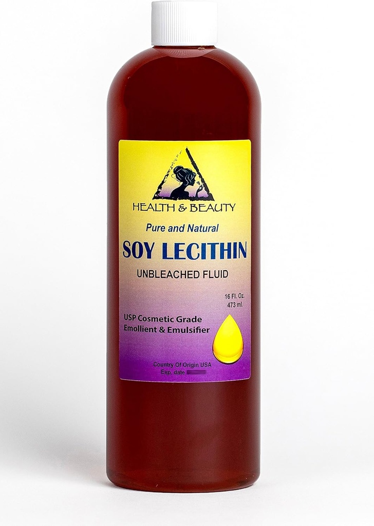 Lecithin Soy Unbleached Fluid נוזל Emulsifier Emollient Stabilizer 16 oz