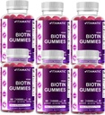 Vitamatic biotin Gummies 10,000 mcg לשיער חזק יותר, Skin & Nails - 60 חניכיים טבעוניות - נקרא גם ויטמין B7 (6 בקבוקים)