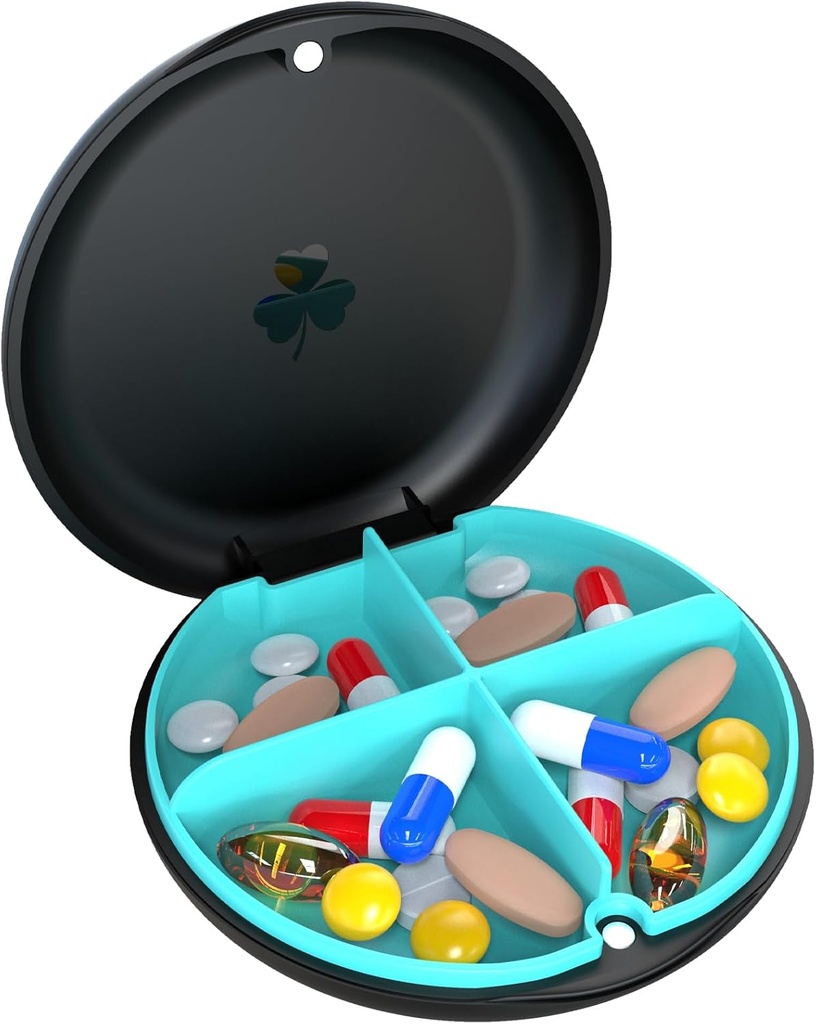 4 השוואת תיבת גלולות קטנות, Moisture Proof Pill Case, Travel Pill מארגנת עבור Pocket Purse, Daily Portable Medicine Box, Fish Oil Box, Box (Black+Cyan)