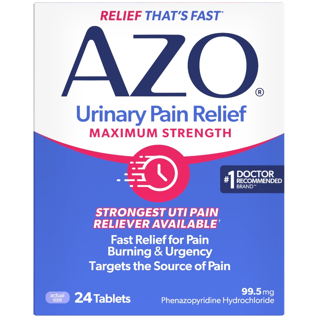 AZO Urinary Pain הקלה מקסימלית, הקלה מהירה של כאב UTI, Burning & Urgency, Targets Source of Pain, #1 Most Trusted Brand, 24 Tablets
