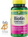 עמק האביב ביוטין 5000 mcg 240 ספירה, תוספת תזונתית לציפורני שיער, ויטמינים לשיער עבור אובדן שיער עבור נשים Bundle עם 45 סוכרת של Lual