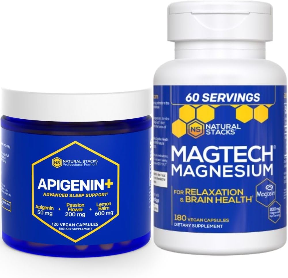 NATURAL STACKS Apigenin for Sleep + Magtech Magnesium תוסף Bundle - תמיכה בשינה ובמוח בריאות* - 300 קפסולות