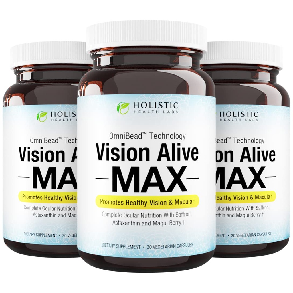 Holistic Health Labs Vision Alive Max with 8 Natural Ingredients Lutemax® 2020, Bilberries, Blueberries, c3g from Black Currant, Maqui Berry, Saffron, and Astaxanthin (30 Count)