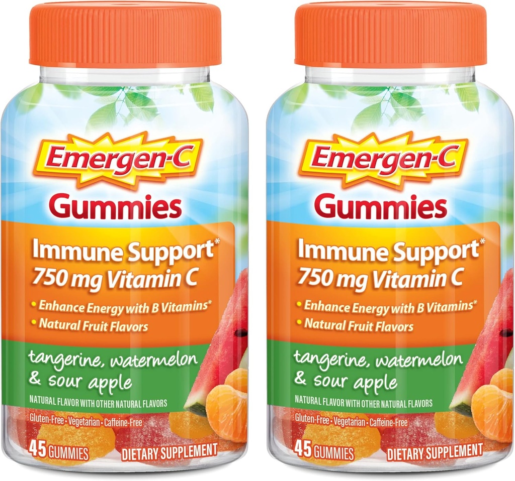 ויטמין C Gummies, תוסף תזונתי לתמיכה ב-Immune, Tangerine, Watermelon ו-Sour Apple Flavor - 45 Count x 2 (Pack of 2)