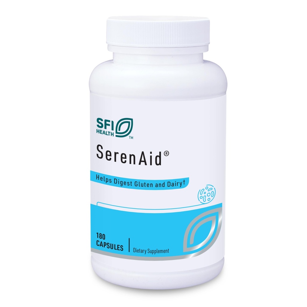 Klaire Labs SFI Health SerenAid - Vegetarian Multi Digestive Enzymes תוספת עם DPP-IV Activity & Lactase - Enzyme Band to Support Gluten & Milk Breakdown - קידום מכירות העיכול (180 קפסולות)