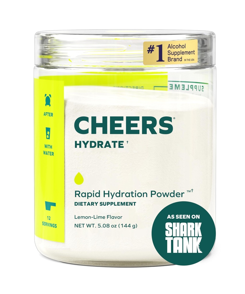 Cheers hydrote | Oral Rehydration Solution | Electrolytes for Rapid Hydration | לימון Lime Flavor | 12 משרתים | תוספת אלקטרוליטית עם Sodium, Potassium, Glucose