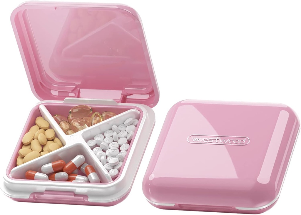 DUBSTAR Small Pill Case, Sweet Pill Box - Travel Daily PillPSKer, Portable Pretty Piller for Purse Pocket, קומפקטי תרופה הולדר עבור ויטמינים, שמן דגים, תוספים (Pink)