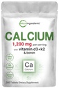 Micro Ingredients Calcium 1,200 מ"ג עם ויטמין D3 & K2, 300 טבליות | תוספי Calcium עבור נשים וגברים | מינרלים תמיכה בעצמות, שיניים, קולון ו- Cardiovascular Health