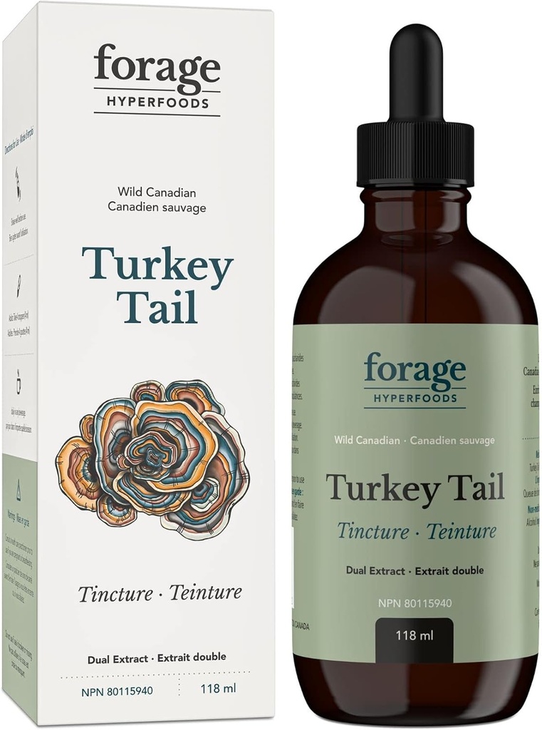 Forage Hyperfoods- Original קנדה Wild טורקיה Tail Mushroom Superfood תוספת לחלץ Tincture, טבעוני, non-GMO, Immune System ו- Gut Health Support, 118ML