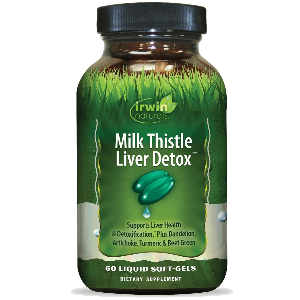 Irwin Naturals Milk Thistle Liver Detox - 60 נוזל Softgels - תמיכה בריאות Liver עם Dandelion, Artichoke, Turmeric & Green Beet Root