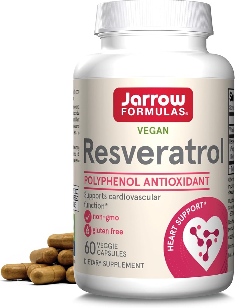 Jarrow Formulas® Resveratrol 100 מ"ג, תוספת תזונתית, תמיכה אנטי-חמצן עבור הפונקציה Cardiovascular, 60 קפסולות Veggie, 60 יום אספקה