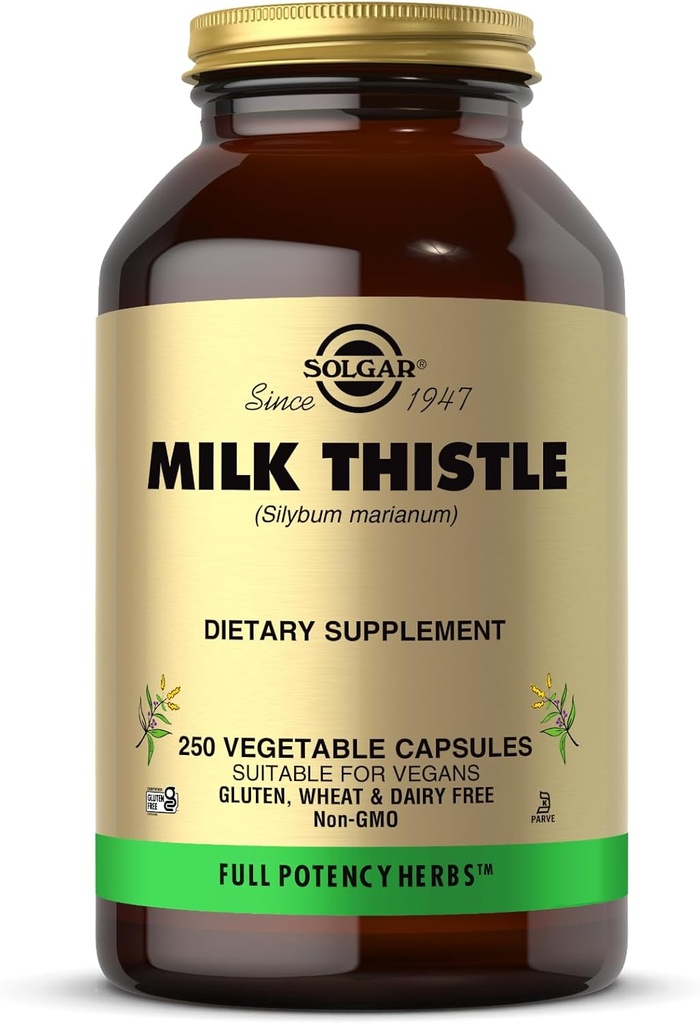 Solgar Milk Thistle - 250 קפסולות ירקות - Full Potency (FP) - Non-GMO, טבעוני, Gluten Free, Milk Free, Kosher - 250 משרתים