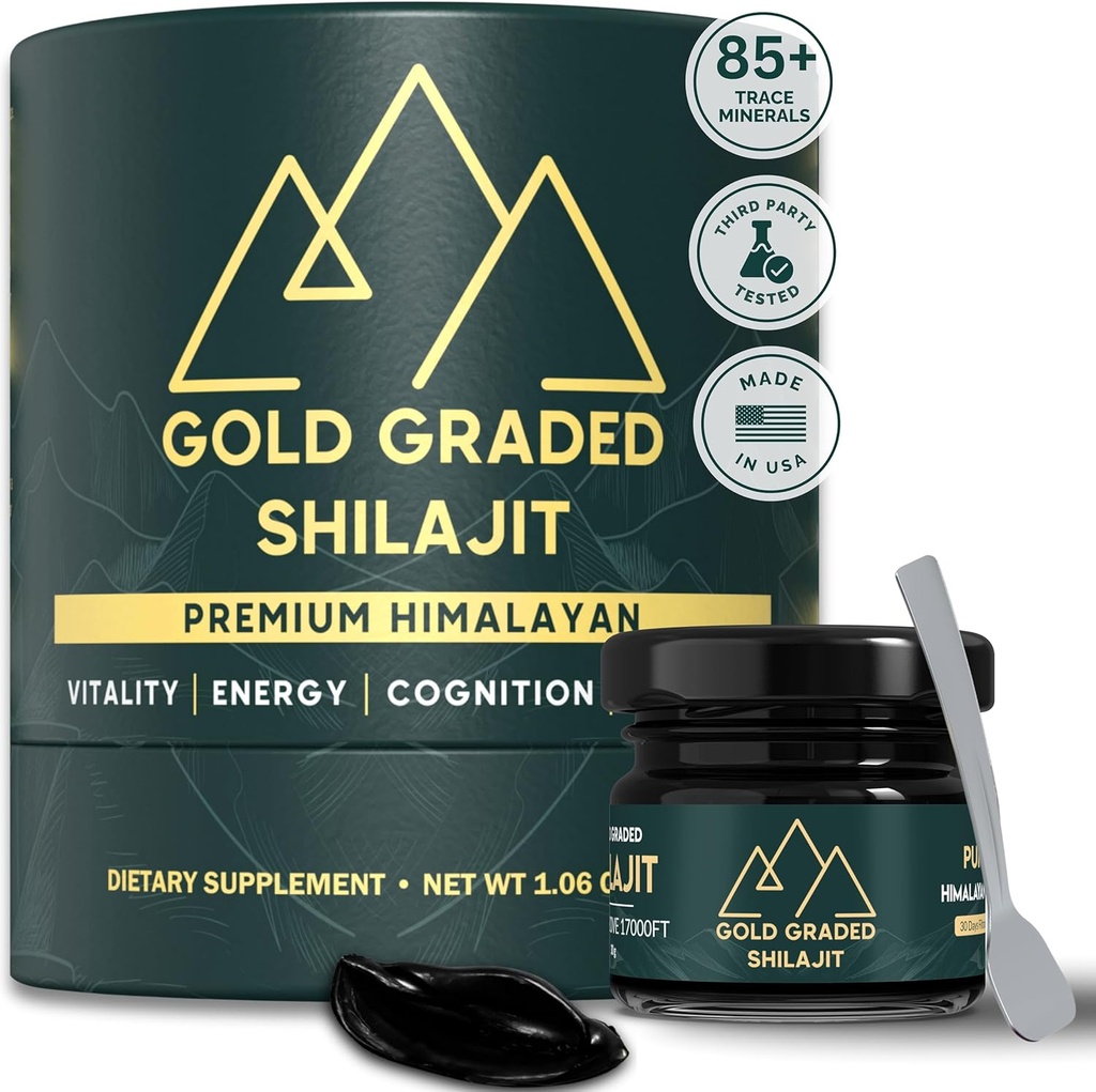 Shilajit Resin | 500mg High Potency, Shilajit Pure ההימלאיה אורגנית, 85+ Trace מינרלים & Fulvic Acid | שילאג'יט עבור אנרגיה & Immune Support | Gold Class Shilajit, Shilajit for Men & Women | 30gvic Acid