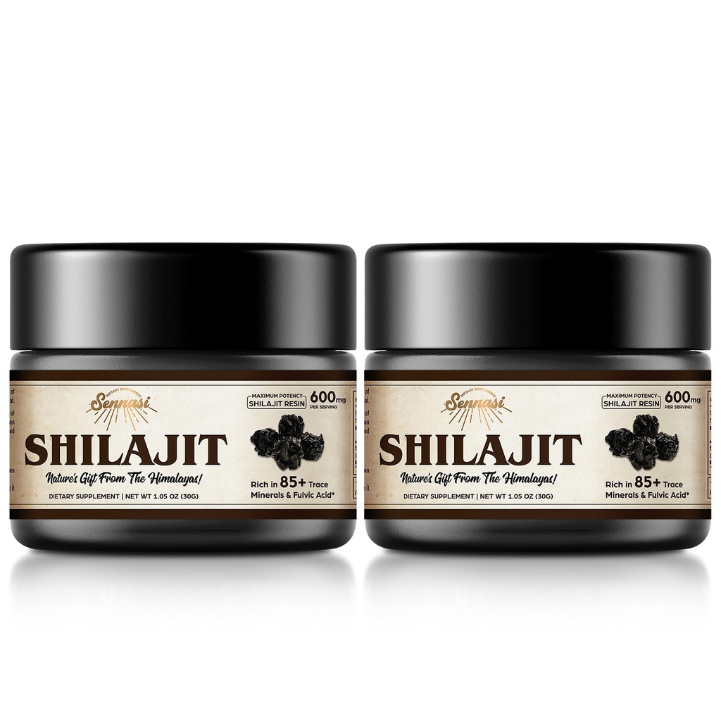 Shilajit Pure ההימלאיה האורגני Shilajit Resin - 600 מ"ג מקסימום Potency Natural Shilajit Resin עם 85 + Trace מינרלים & Fulvic Acid עבור אנרגיה, תמיכה כספית, 30 גרמים (2 Pack)