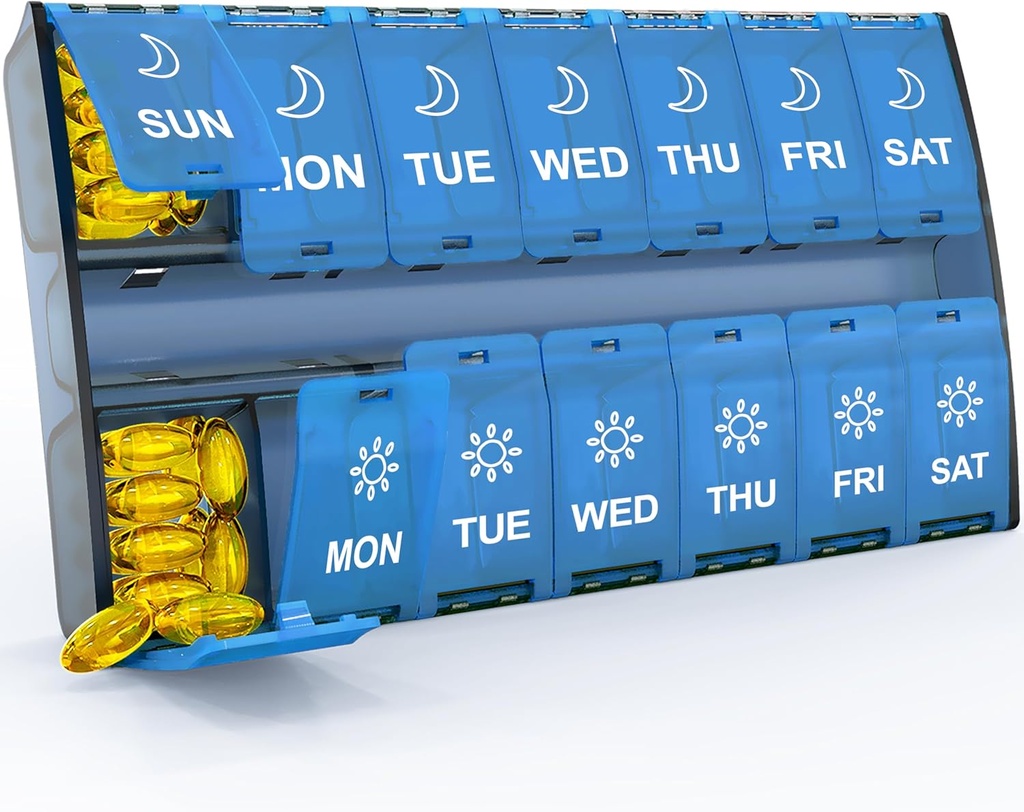XL גדול גלולות שבועי מארגנת 2 פעמים ביום, Hinged Lids Daily ויטמין Pill Box Holder Am Pm, Big Pill Container 7 Day, מארגנת תרופות פעמיים ביום, מארגנת תרופות עבור תוספי תזונה