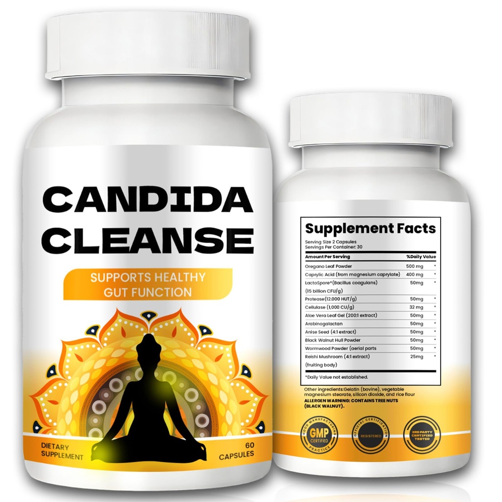Candida ניקויse - Gut & Voice Support, Advanced Formula - Oregano Leaf, Wormwood, Black Walnut, Caprylic Acid