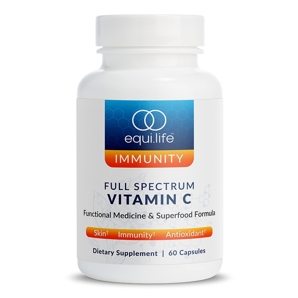 EquiLife Full Spectrum ויטמין C תוסף עם Quercetin, Hibiscus ו Rutin, Plant Based Antioxidant Formula, Gluten Free, Soy and Milk, non GMO, Easy to Use, 60 קפסולות