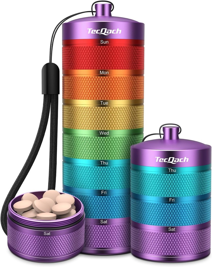 Metal Travel Pill Productionser, Waterהוכחה שבועית Box, Largeאלומיניום Alloy Portable Pill Case Container, BPA חינם 7 Day Daily Medicine מארגנת Holder עבור ויטמין, תוסף, שמן דגים (7 צבע)