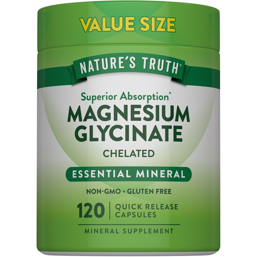 האמת של הטבע Magnesium Glycinate 200 מ"ג | 120 קפסולות | High Absorption Chelated Magnesium